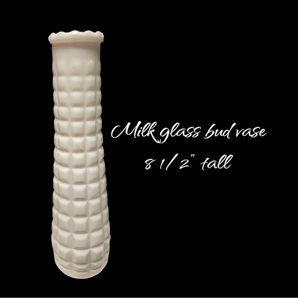 Milk Glass Bud Vase 8 1/2” Tall.  No chips or cracks.